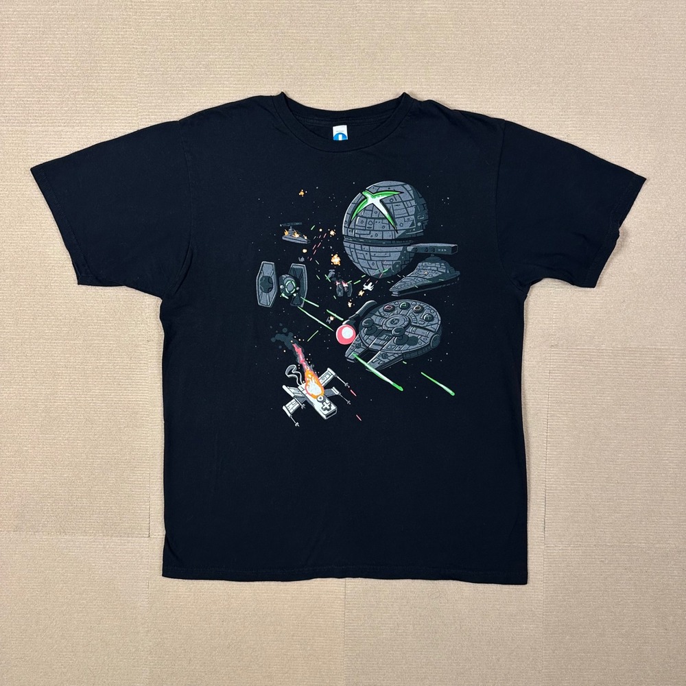 Y2K Star Wars Xbox Gaming Mashup T-Shirt Mens L Black Shirt.Woot! Graphic Tee